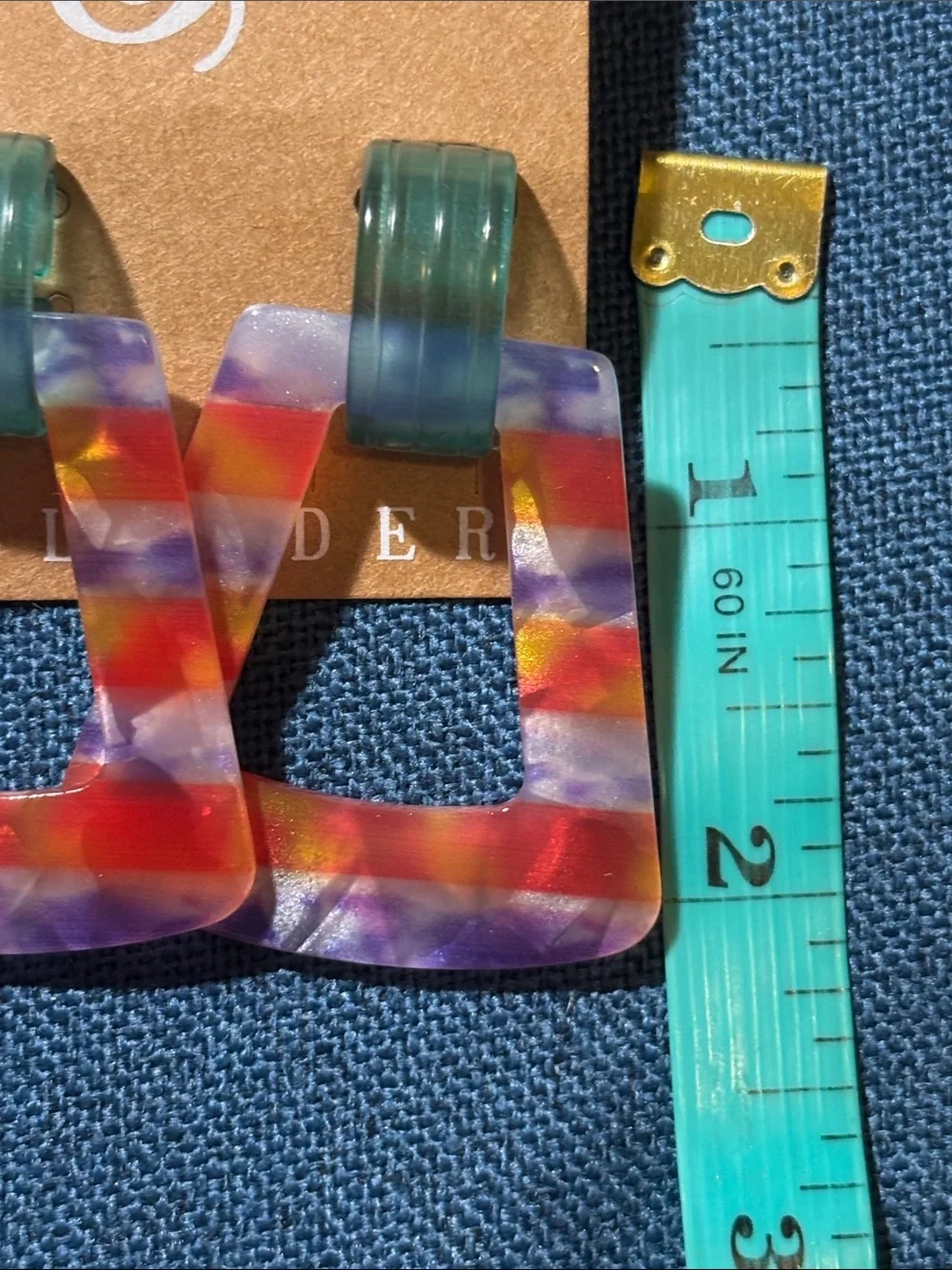Plunder Multicolor Striped Resin Triangle Drop Earrings with Teal Tops